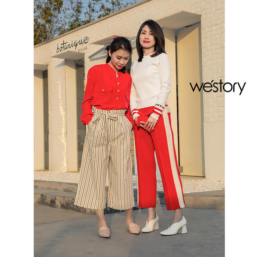 westory2018欧美尖头亮皮平跟包头方跟水钻珍珠女穆勒拖鞋W281J50841 商品图3