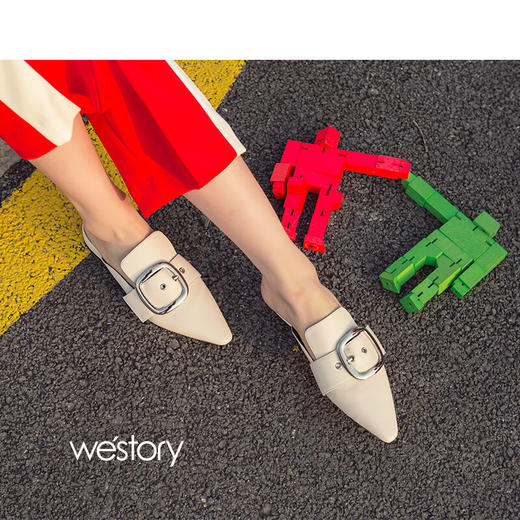 westory商场同款春夏包头拖鞋扣带尖头皮面女鞋拖鞋W281J50581 商品图1
