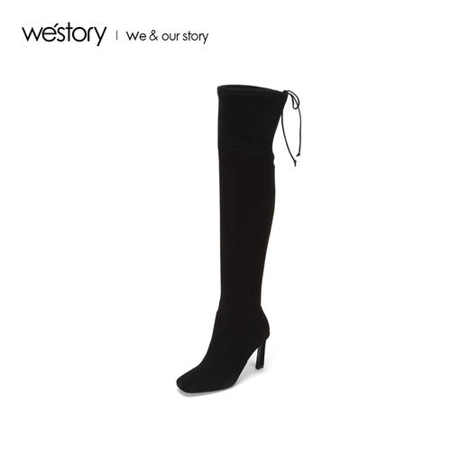 westory2018年冬季新款长筒靴弹力靴高跟绒面瘦瘦靴女W284I80041 商品图1
