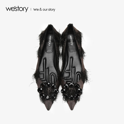 westory浅口单鞋舒适低跟水钻圆扣女鞋W283E70521 商品图3