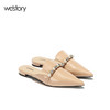 westory2018欧美尖头亮皮平跟包头方跟水钻珍珠女穆勒拖鞋W281J50841 商品缩略图0