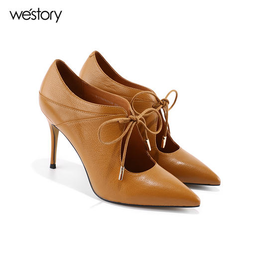 westory 秋季新款女单鞋细跟真皮单鞋高跟鞋系带高跟鞋W273M70251 商品图0
