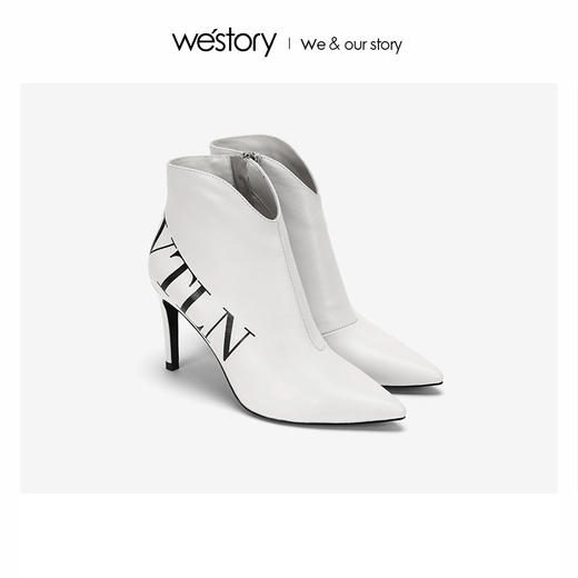 westory2018年新款短靴字母高跟鞋尖头细跟女鞋W284S80231 商品图0