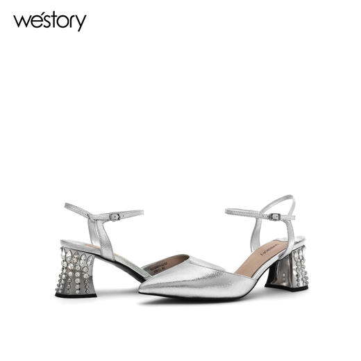 westory夏季新款凉鞋女尖头中空一字扣粗跟高跟鞋女鞋W272H60141 商品图4