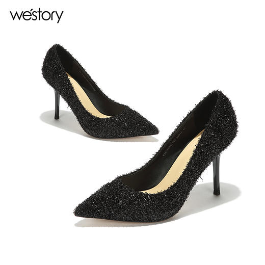 westory细高跟鞋尖头浅口单鞋绒面职业女鞋W281E50611 商品图4