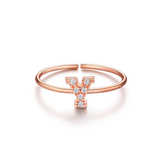 【已下架】积分换购 | GlamEver 玫瑰金开口镀金人工锆石指环简约全钻字母戒指.潮快闪[福利品] 商品图2