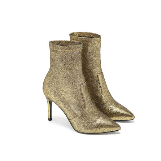 westory商场专柜同款弹力羊皮尖头朋风金属色社交高跟修腿短靴W274C80231 商品图2