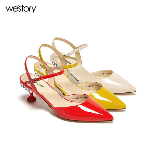 westory2018夏季新款凉鞋水钻女鞋尖头酒杯跟高跟鞋一字扣仙女鞋W281H50051 商品图0