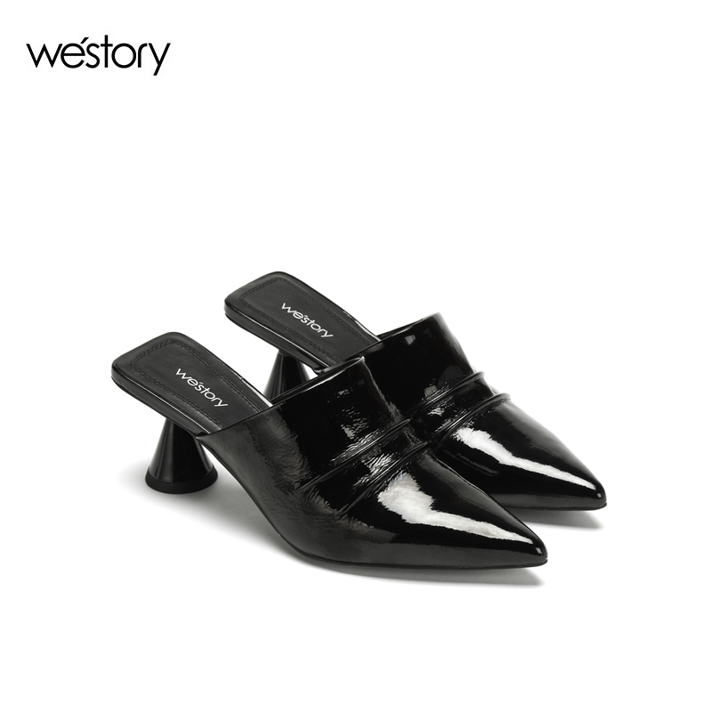 westory春夏新款拖鞋女尖头穆勒鞋潮流中跟鞋子女W281J50781