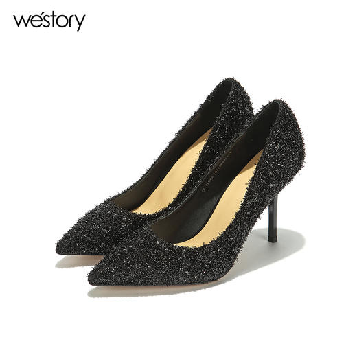 westory细高跟鞋尖头浅口单鞋绒面职业女鞋W281E50611 商品图3