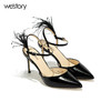 westory2017年新款一字带凉鞋尖头细跟高跟鞋夏季包头飘逸女鞋W282H60111 商品缩略图0