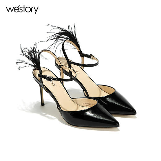 westory2017年新款一字带凉鞋尖头细跟高跟鞋夏季包头飘逸女鞋W282H60111 商品图0
