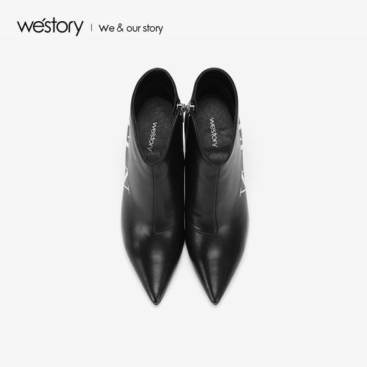 westory2018年新款短靴字母高跟鞋尖头细跟女鞋W284S80231 商品图3