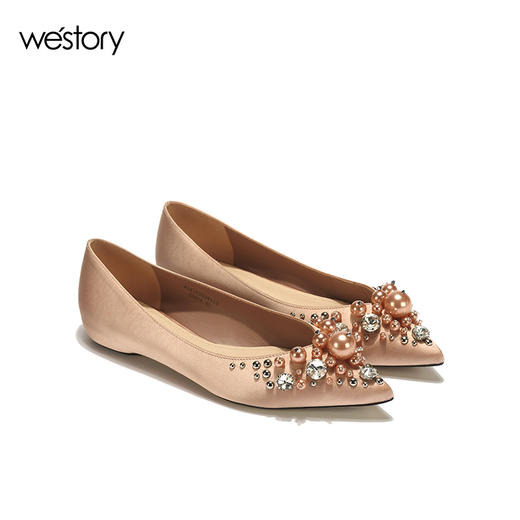 westory尖头平底鞋女时尚潮流女鞋珍珠浅口单鞋W281E50261 商品图0