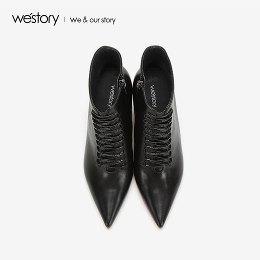 westory商场同款秋冬靴子软皮面粗跟尖头短筒靴子女W284S80561 商品图2