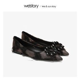 westory浅口单鞋舒适低跟水钻圆扣女鞋W283E70521
