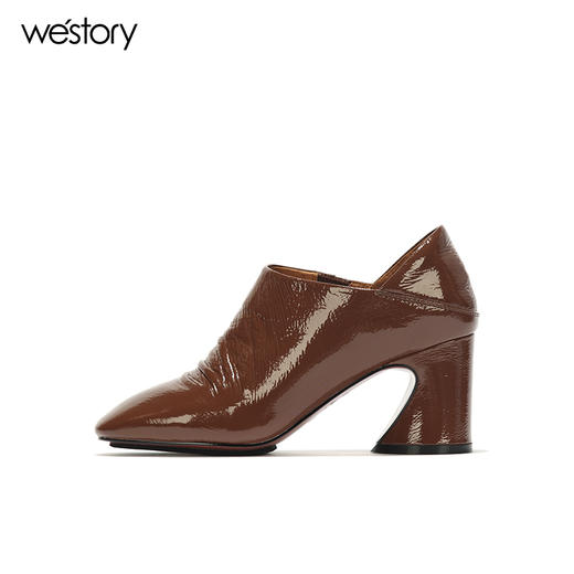 westory秋冬新款皮鞋漆皮中跟女鞋马蹄跟深口单鞋W273M70591 商品图2