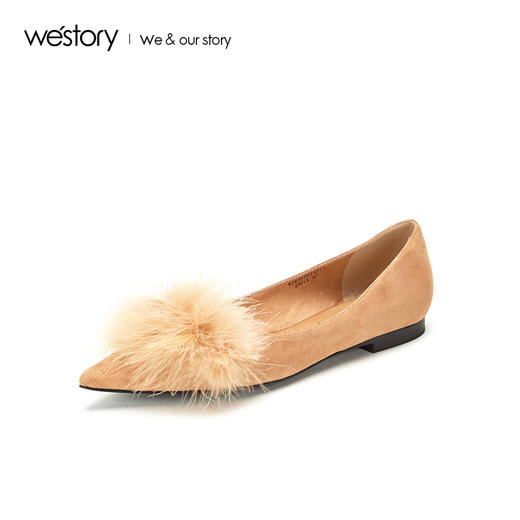 westory浅口尖头单鞋平底舒适皮里毛毛鞋女W283E70142 商品图1