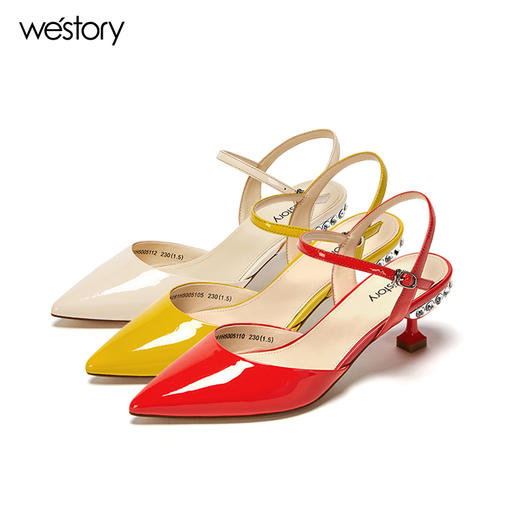 westory2018夏季新款凉鞋水钻女鞋尖头酒杯跟高跟鞋一字扣仙女鞋W281H50051 商品图4