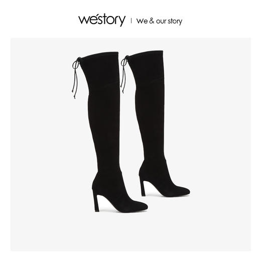 westory2018年冬季新款长筒靴弹力靴高跟绒面瘦瘦靴女W284I80041 商品图0