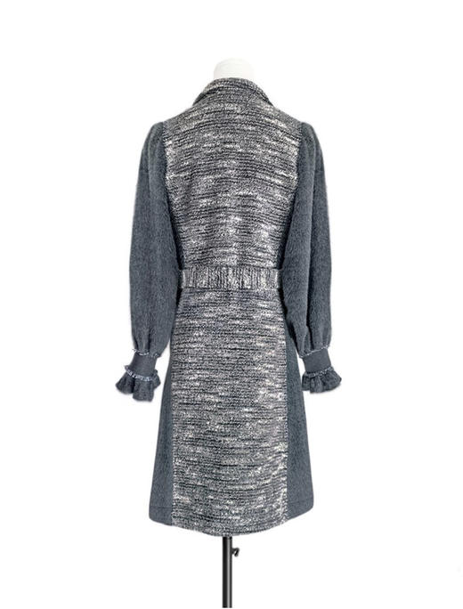 TYNVIE 灯笼袖拼接中长大衣 - 灰色 商品图4