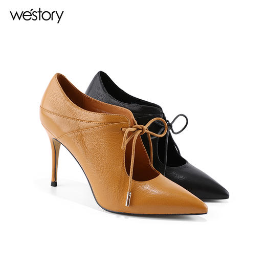 westory 秋季新款女单鞋细跟真皮单鞋高跟鞋系带高跟鞋W273M70251 商品图4