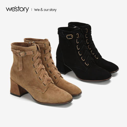 westory2018年新款冬靴绒面短靴时尚粗跟女靴子W284S81111 商品图4