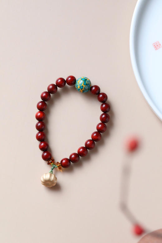 【青山特惠】原创设计-紫檀0.8cm配大漆珠合金南瓜手串 y37 商品图0