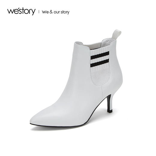 westory2018年秋冬新款短靴皮面切尔西尖头女鞋高跟鞋W284S80021 商品图1