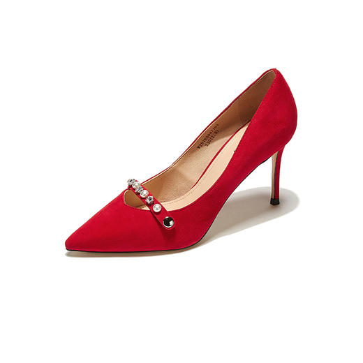 westory新款单鞋珍珠女鞋水钻高跟鞋浅口单鞋W281E50471 商品图1