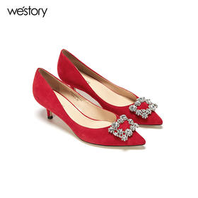 westory春夏新款高跟鞋水钻方扣单鞋细跟尖头女鞋W281E50201