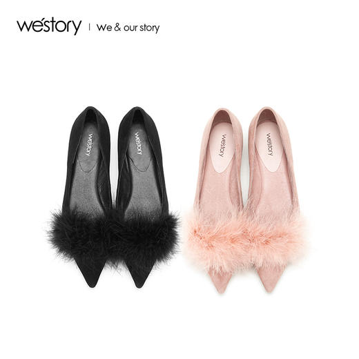 westory浅口尖头单鞋平底舒适皮里毛毛鞋女W283E70142 商品图3