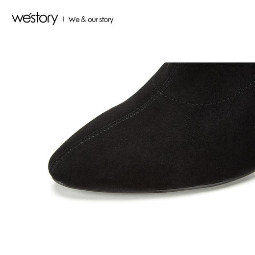 westory商场同款秋冬绒面短靴时尚细跟女鞋尖头高跟鞋W284S80142 商品图3