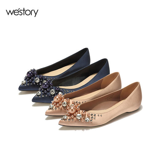 westory尖头平底鞋女时尚潮流女鞋珍珠浅口单鞋W281E50261 商品图4