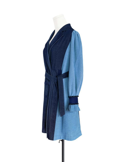 TYNVIE 灯笼袖拼接中长大衣 - 蓝色 商品图2