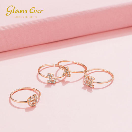【已下架】积分换购 | GlamEver 玫瑰金开口镀金人工锆石指环简约全钻字母戒指.潮快闪[福利品] 商品图4