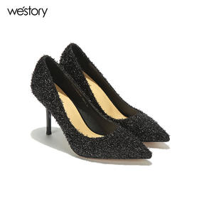 westory细高跟鞋尖头浅口单鞋绒面职业女鞋W281E50611