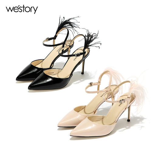 westory2017年新款一字带凉鞋尖头细跟高跟鞋夏季包头飘逸女鞋W282H60111 商品图4