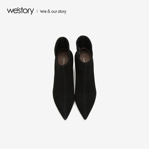 westory2018年冬季新款绒面短筒靴子粗高跟女靴瘦瘦靴W284S80122 商品图3