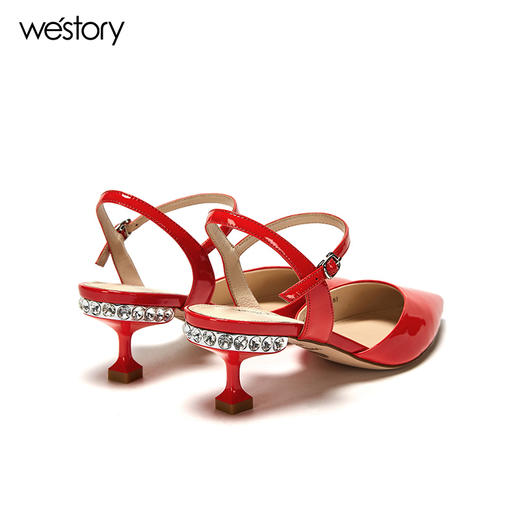 westory2018夏季新款凉鞋水钻女鞋尖头酒杯跟高跟鞋一字扣仙女鞋W281H50051 商品图3