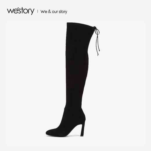 westory2018年冬季新款长筒靴弹力靴高跟绒面瘦瘦靴女W284I80041 商品图4