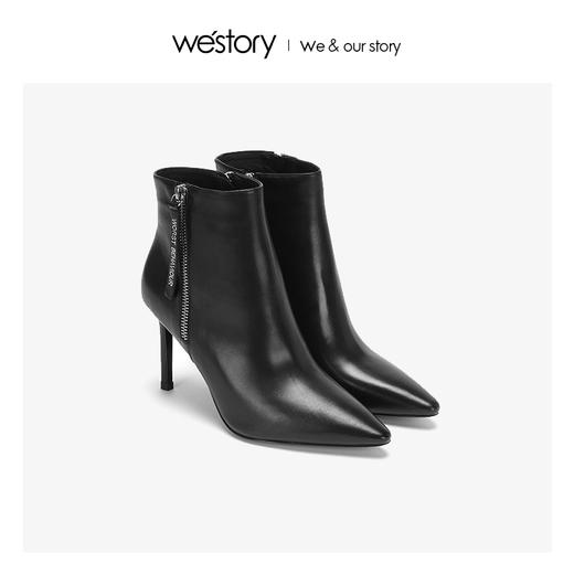 westory2018年冬季新款短靴细跟尖头女鞋冬靴子切尔西W284S80061 商品图3