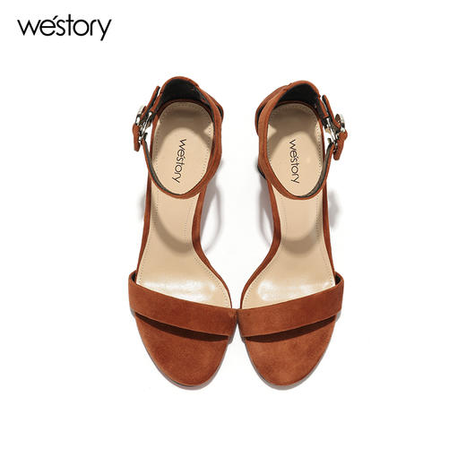 westory夏季凉鞋一字式扣带镂空露趾高跟鞋粗跟女鞋W272G60001 商品图4