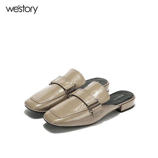westory商场同款夏季包头拖鞋扣带方头皮面女外穿穆勒拖鞋W281J50591 商品图0