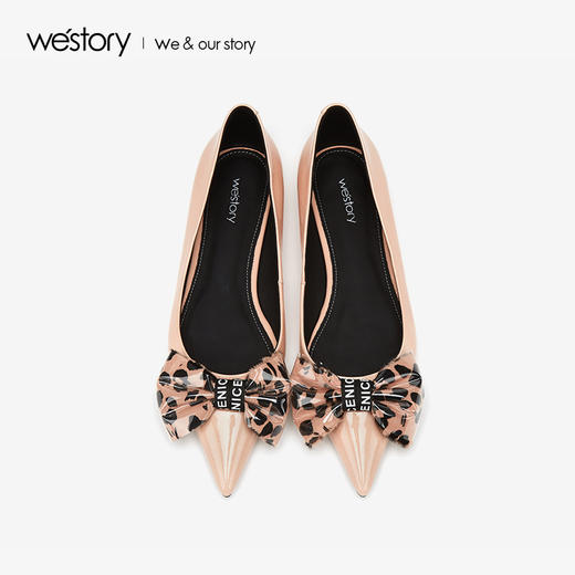 westory2019新款性感豹纹尖头平底单鞋女蝴蝶结休闲风W29AE50081 商品图2