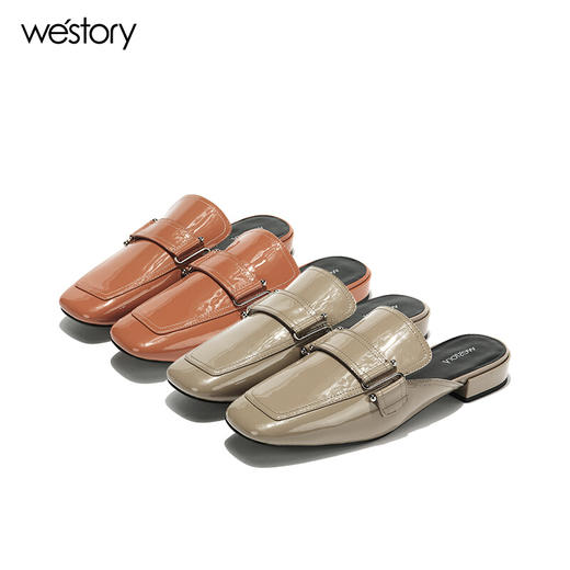 westory商场同款夏季包头拖鞋扣带方头皮面女外穿穆勒拖鞋W281J50591 商品图1