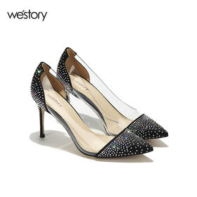 westory春夏亮钻优雅社交单鞋女尖头浅口透明鞋W281E50221