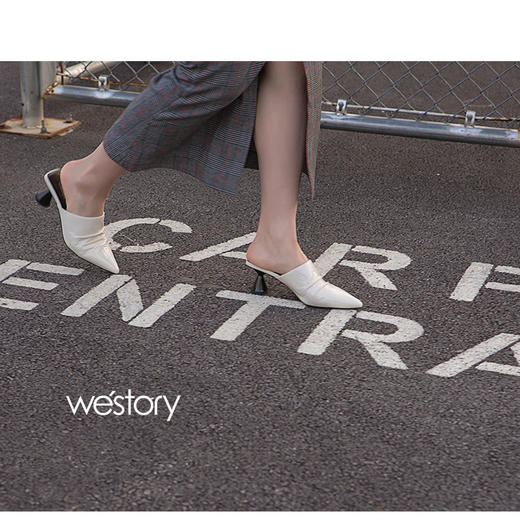 westory春夏新款拖鞋女尖头穆勒鞋潮流中跟鞋子女W281J50781 商品图2