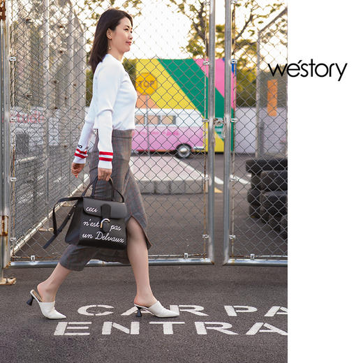 westory春夏新款拖鞋女尖头穆勒鞋潮流中跟鞋子女W281J50781 商品图3