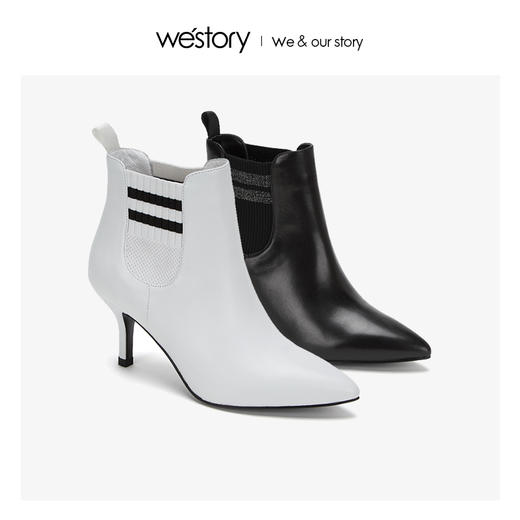 westory2018年秋冬新款短靴皮面切尔西尖头女鞋高跟鞋W284S80021 商品图0